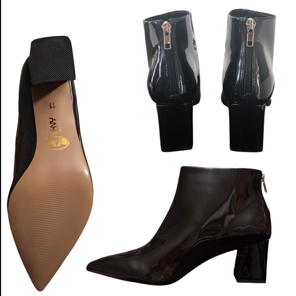 VHNY Glossy Black Ankle Booties